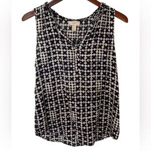 LOFT Women’s Small Navy Cream Sleeveless V‑Neck Blouse Top